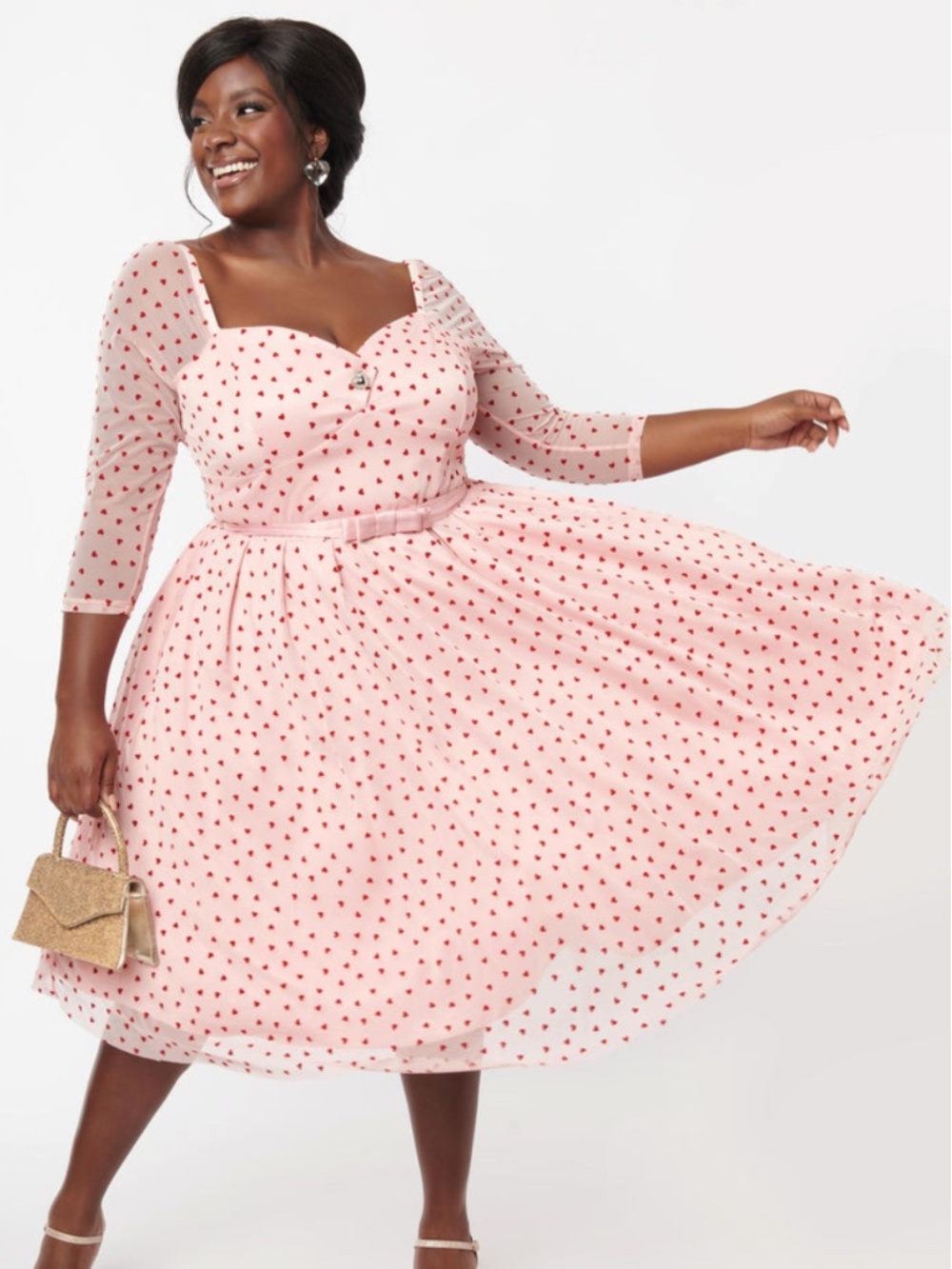 Unique Vintage Pink Red Hearts Lamar Swing Dress